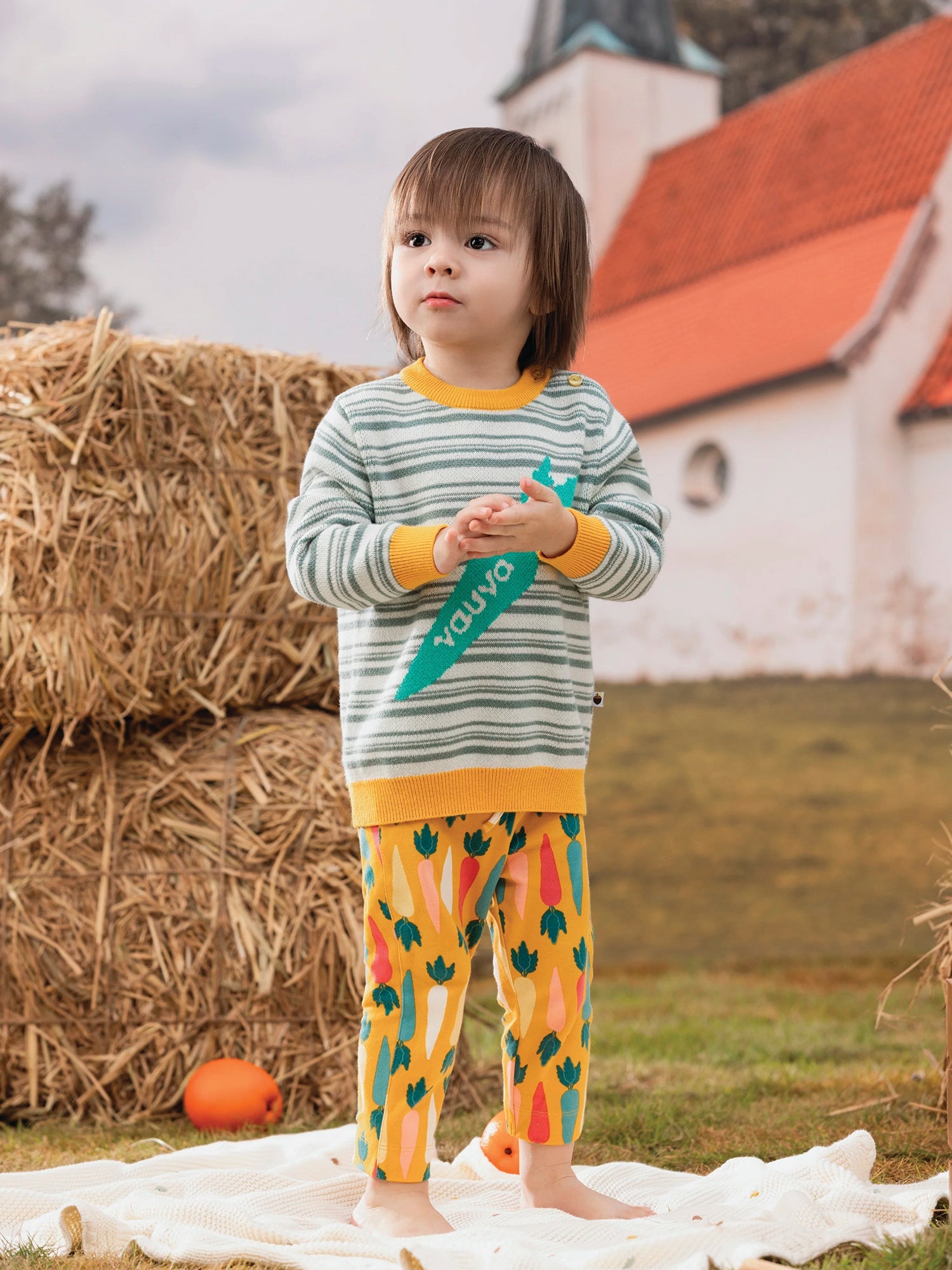 VAUVA Vauva FW23 - Baby Boy Carrot All Over Print Cotton Pants (Yellow) Pants