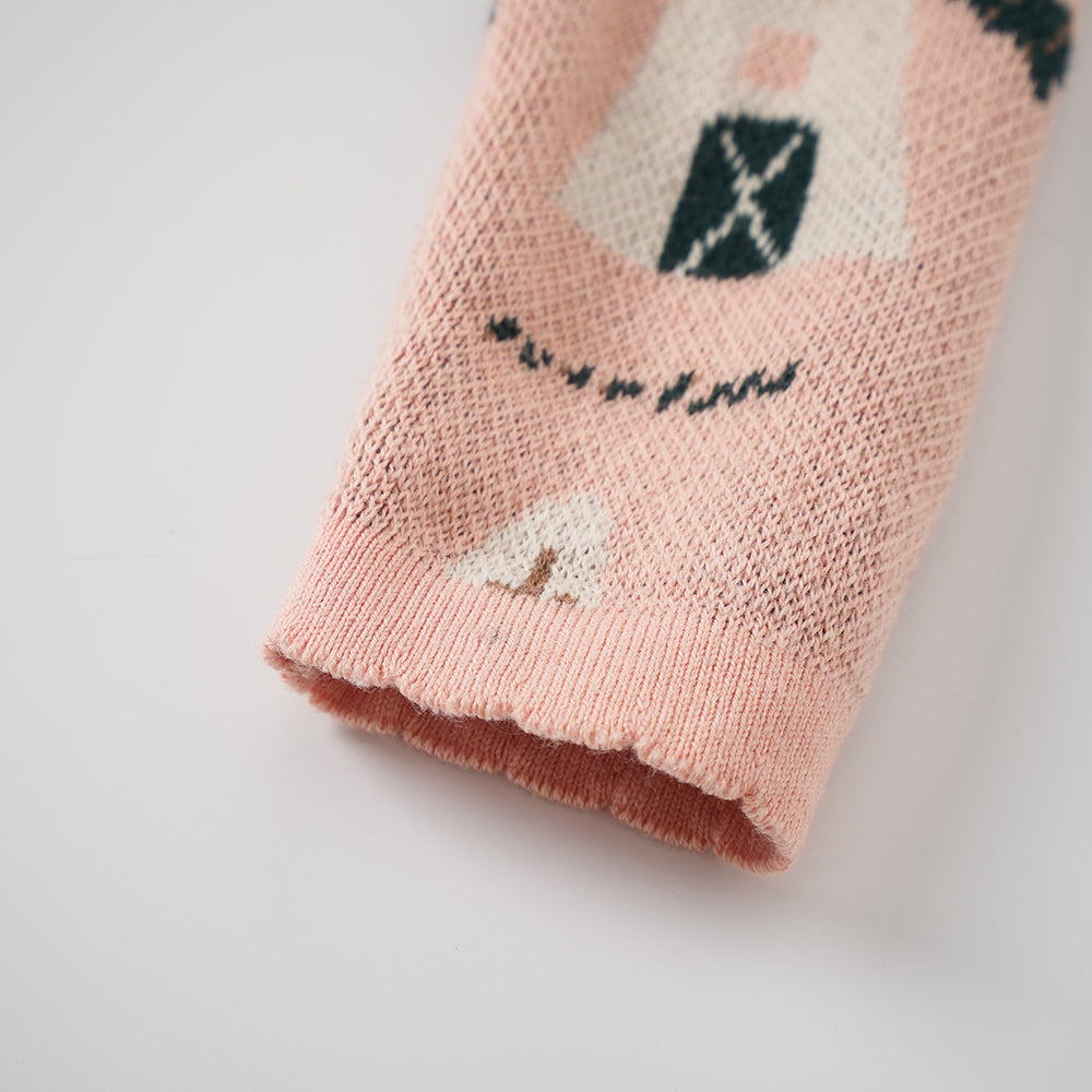 Vauva FW23 - Baby Girls Pinwheel All Over Print Long Sleeve Knit Jacket (Pink)