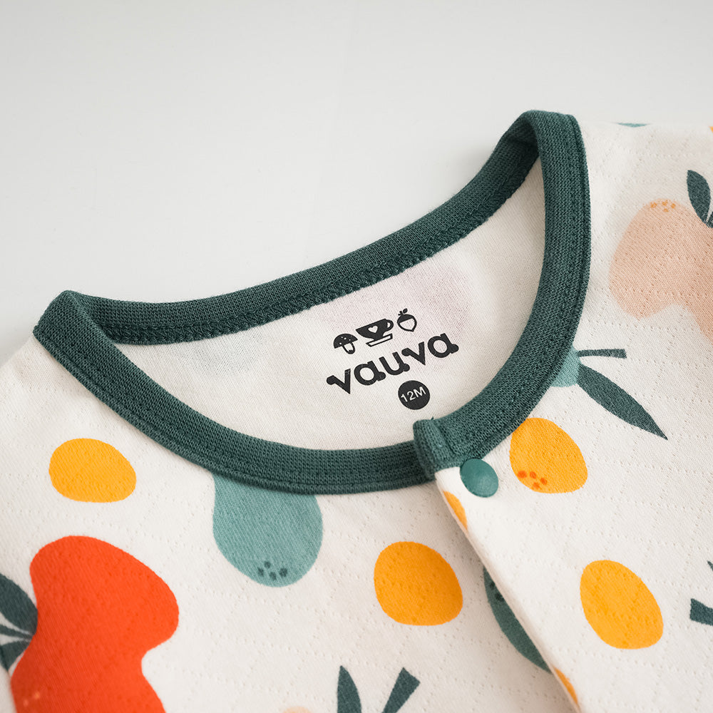 Vauva FW23 - Baby Fruit Print Cotton Long Sleeve Romper (Green) product image zoom in