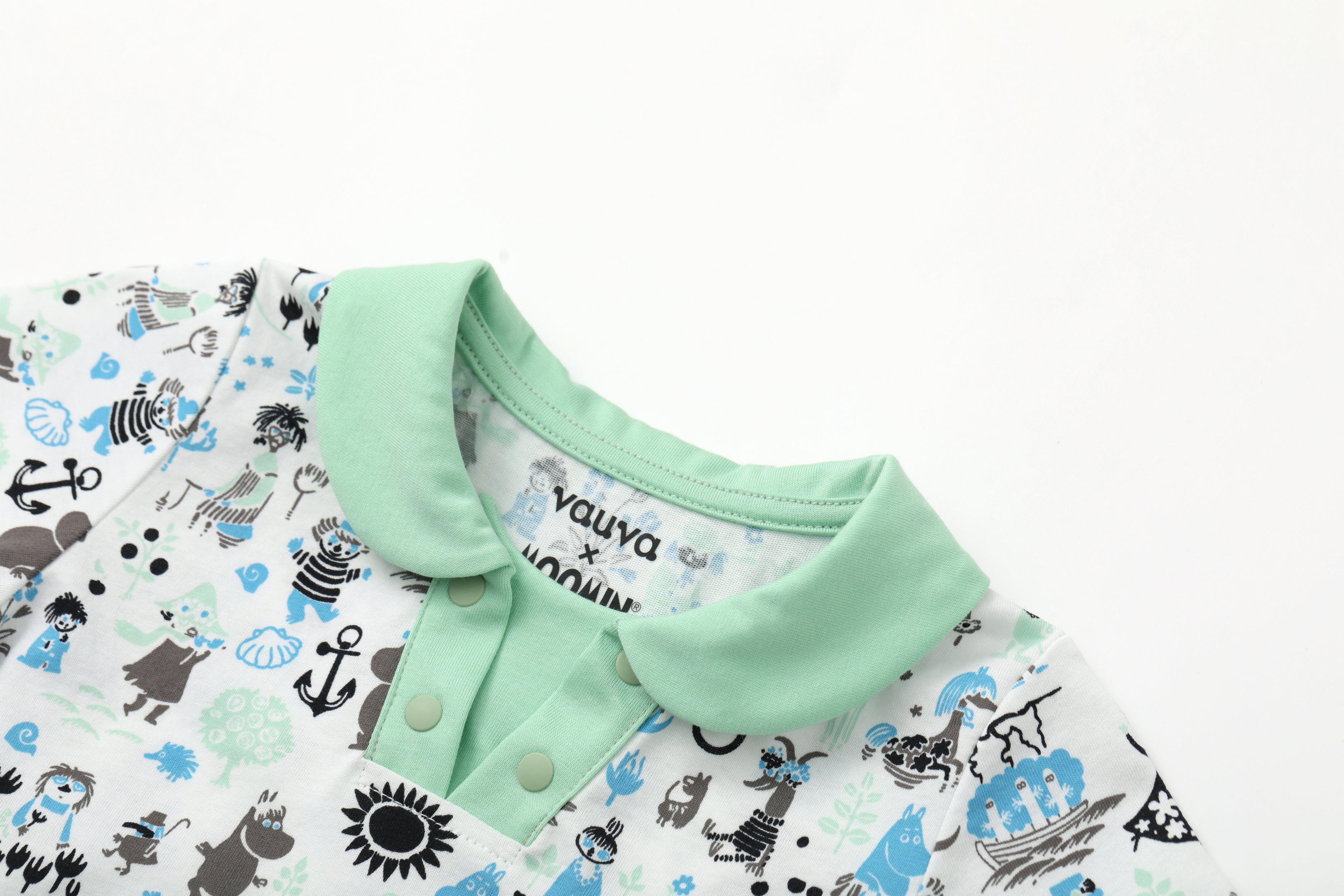 Vauva x Moomin Vauva x Moomin - Baby Boy All Over Print Collar Top & Bottom Set - Pastel Green Top & Bottom Set