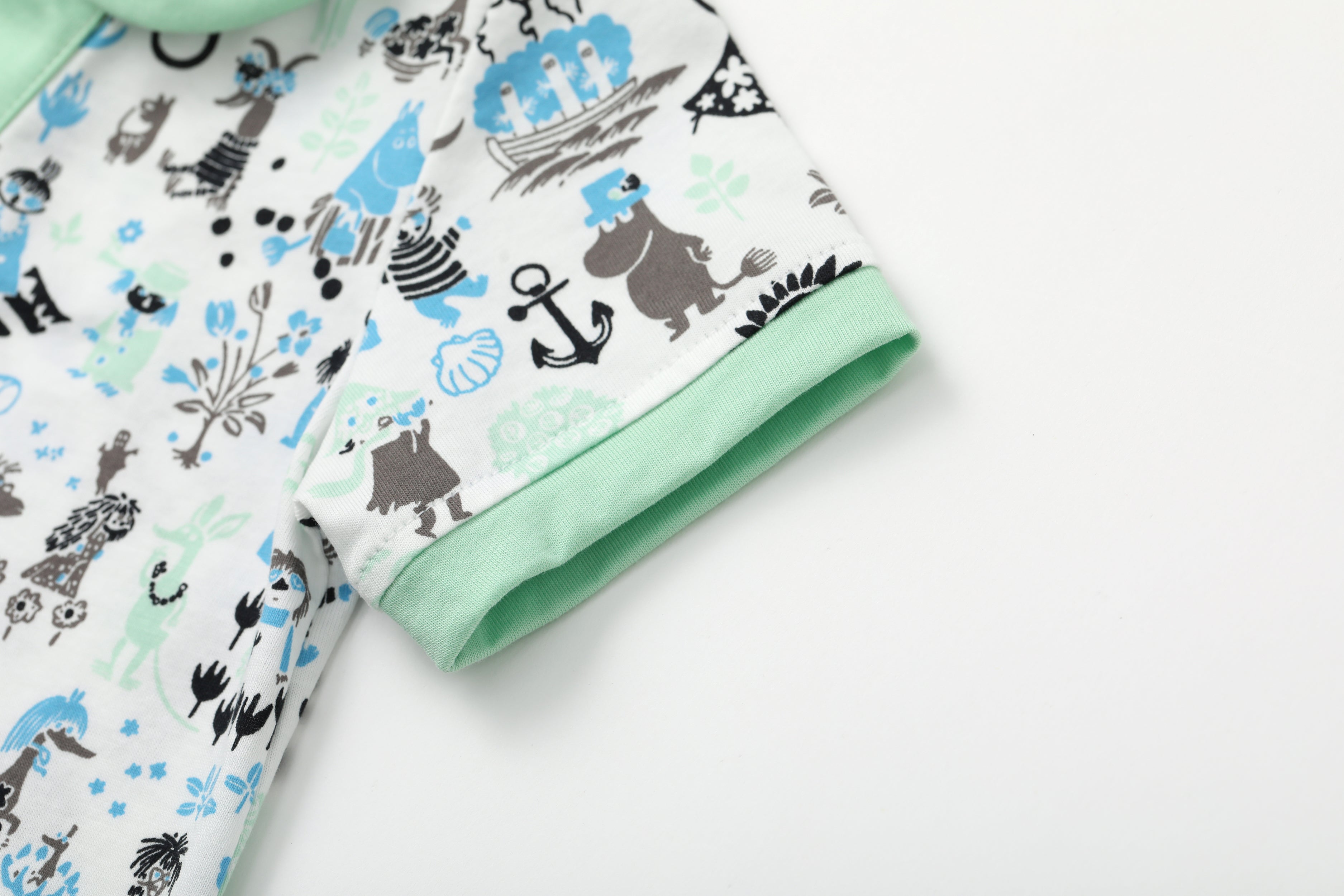 Vauva x Moomin Vauva x Moomin - Baby Boy All Over Print Collar Top & Bottom Set - Pastel Green Top & Bottom Set