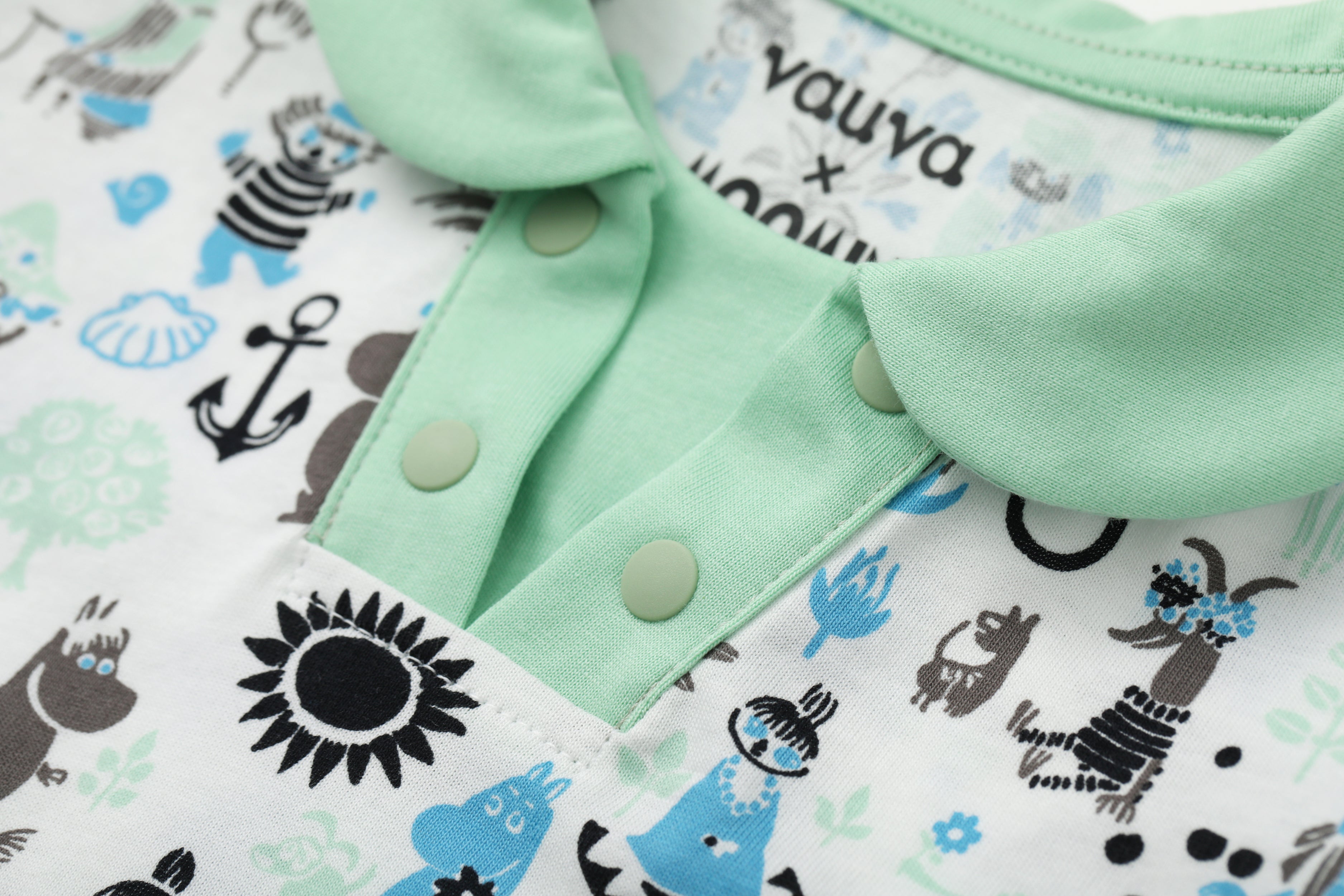 Vauva x Moomin Vauva x Moomin - Baby Boy All Over Print Collar Top & Bottom Set - Pastel Green Top & Bottom Set