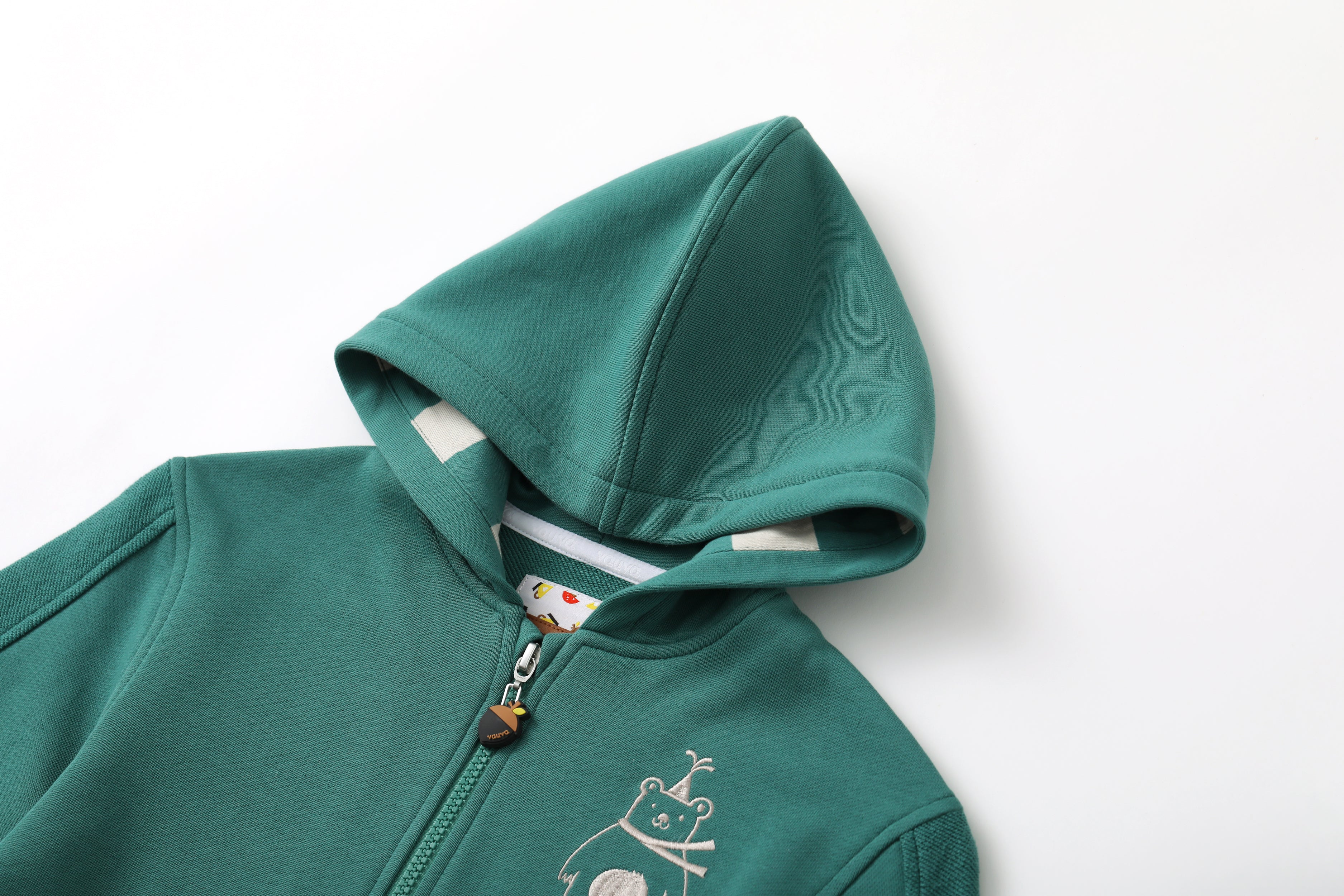 Bear-Embroidered Hooded Jacket