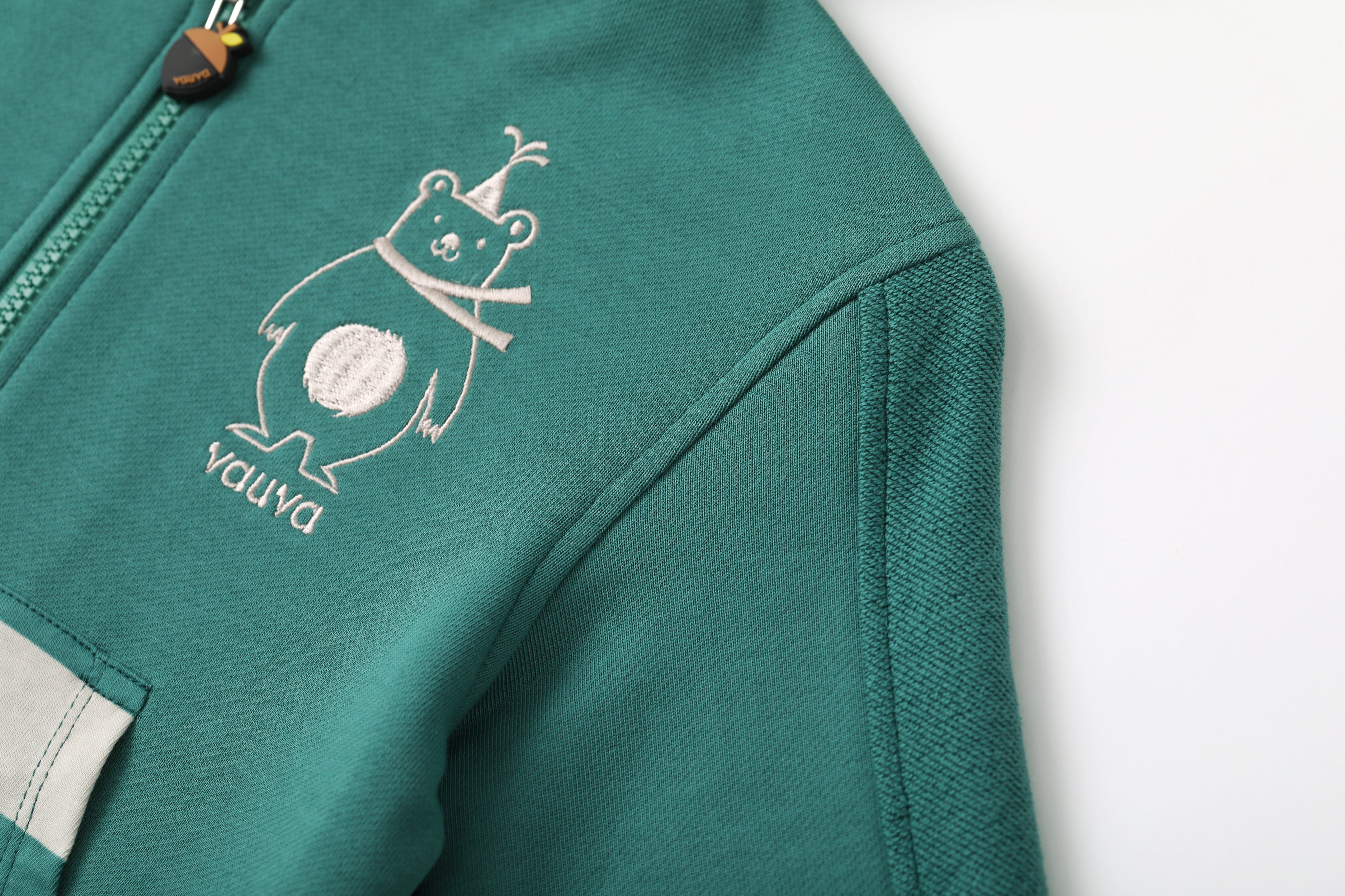 Bear-Embroidered Hooded Jacket