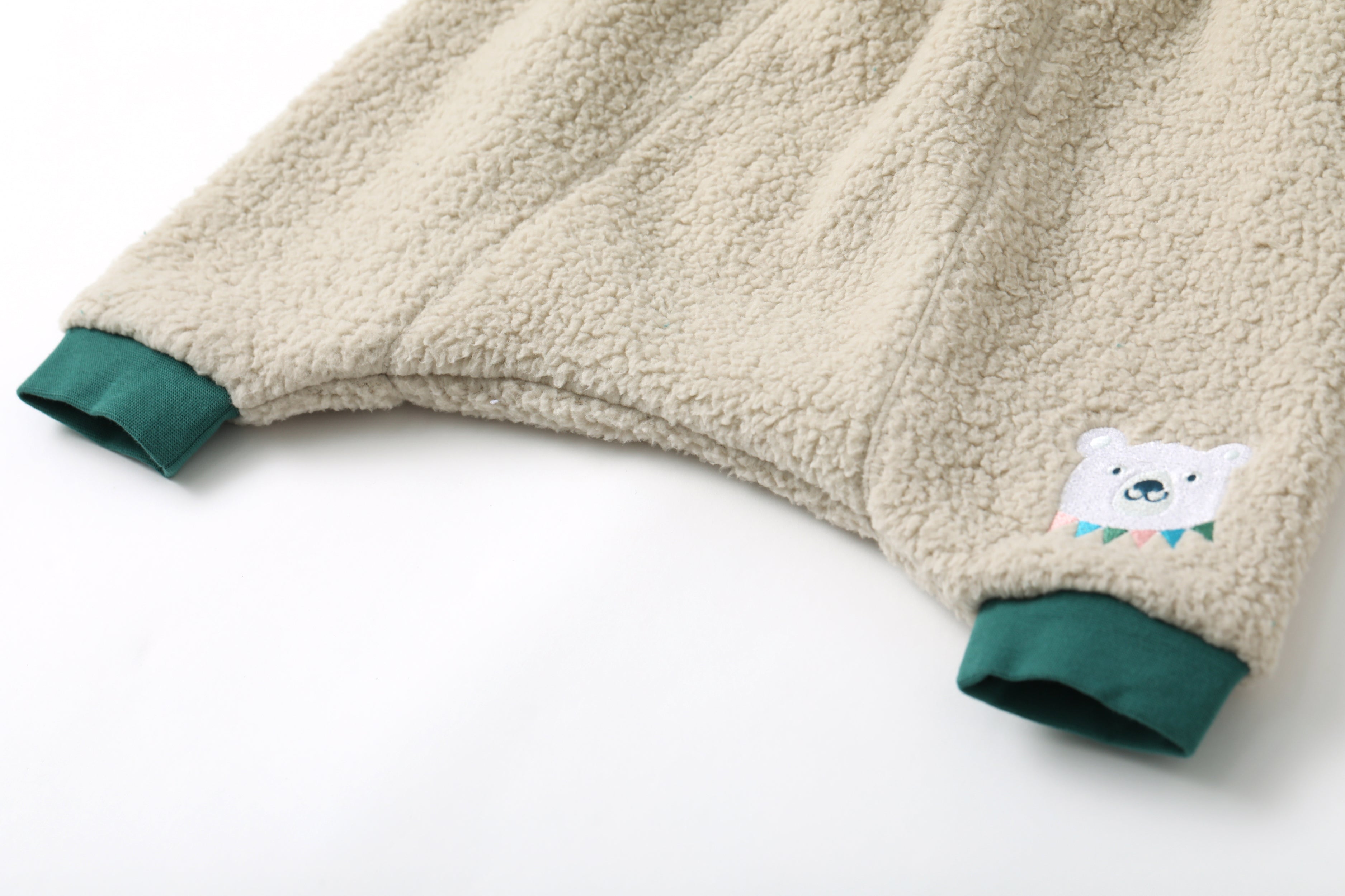 Bear-Embroidered Teddy Suspender Pants