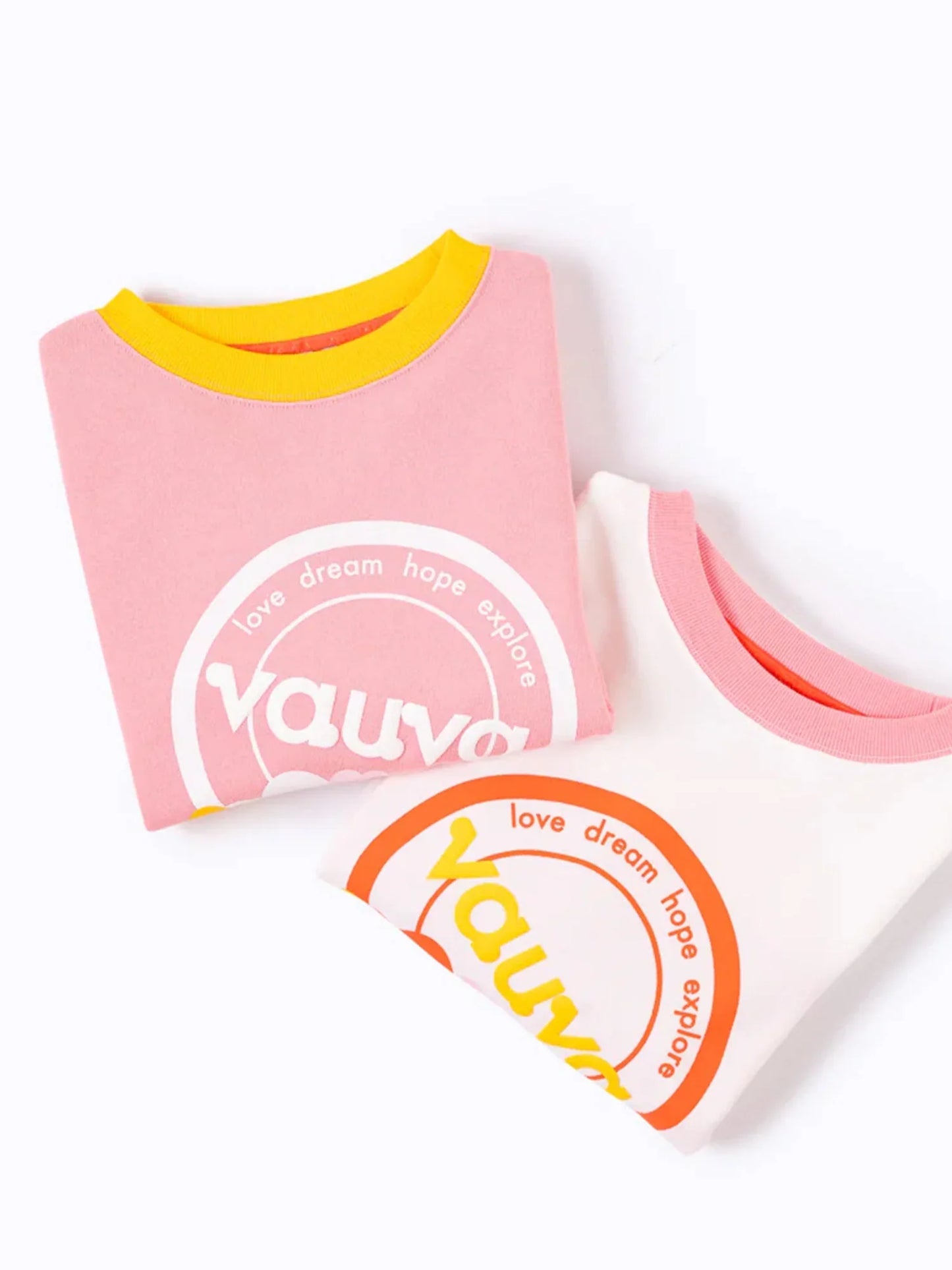 VAUVA Vauva Girls Love Dream Hope Explore with Flower Print Sweatshirt - Pink and White Sweatshirts