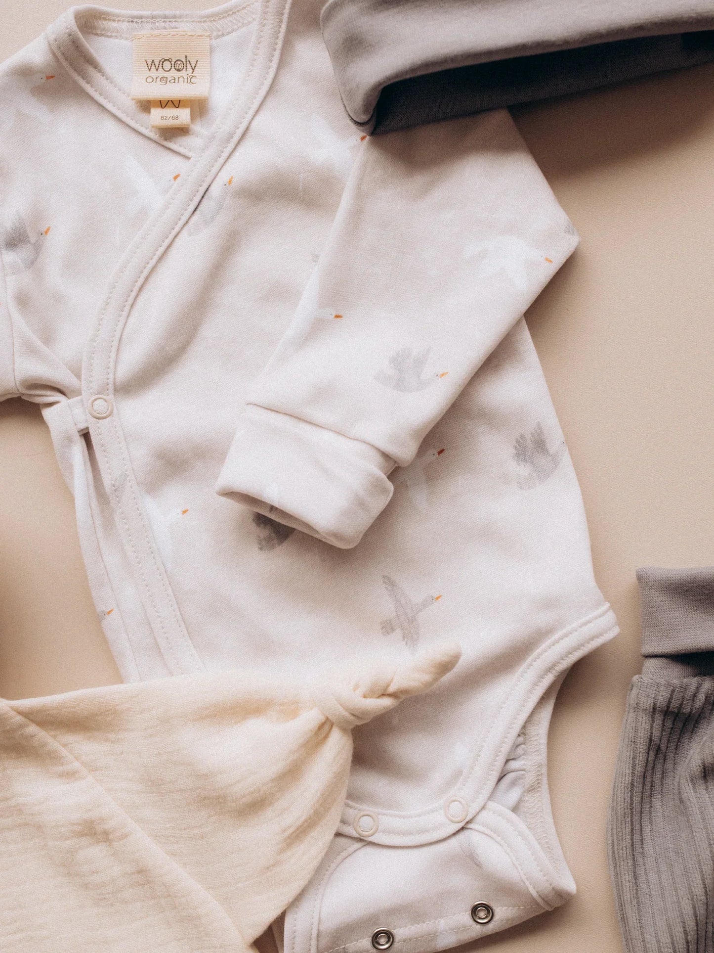 Bird Print Long Sleeve Wrap Bodysuit (GOTS)