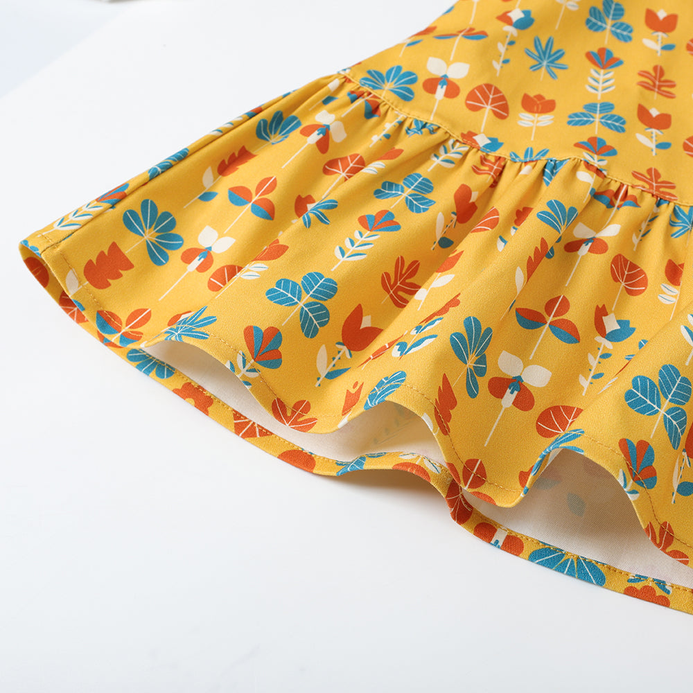 Vauva FW23 - Girls Fungus Collar Printed Dress (Yellow)-product image close up