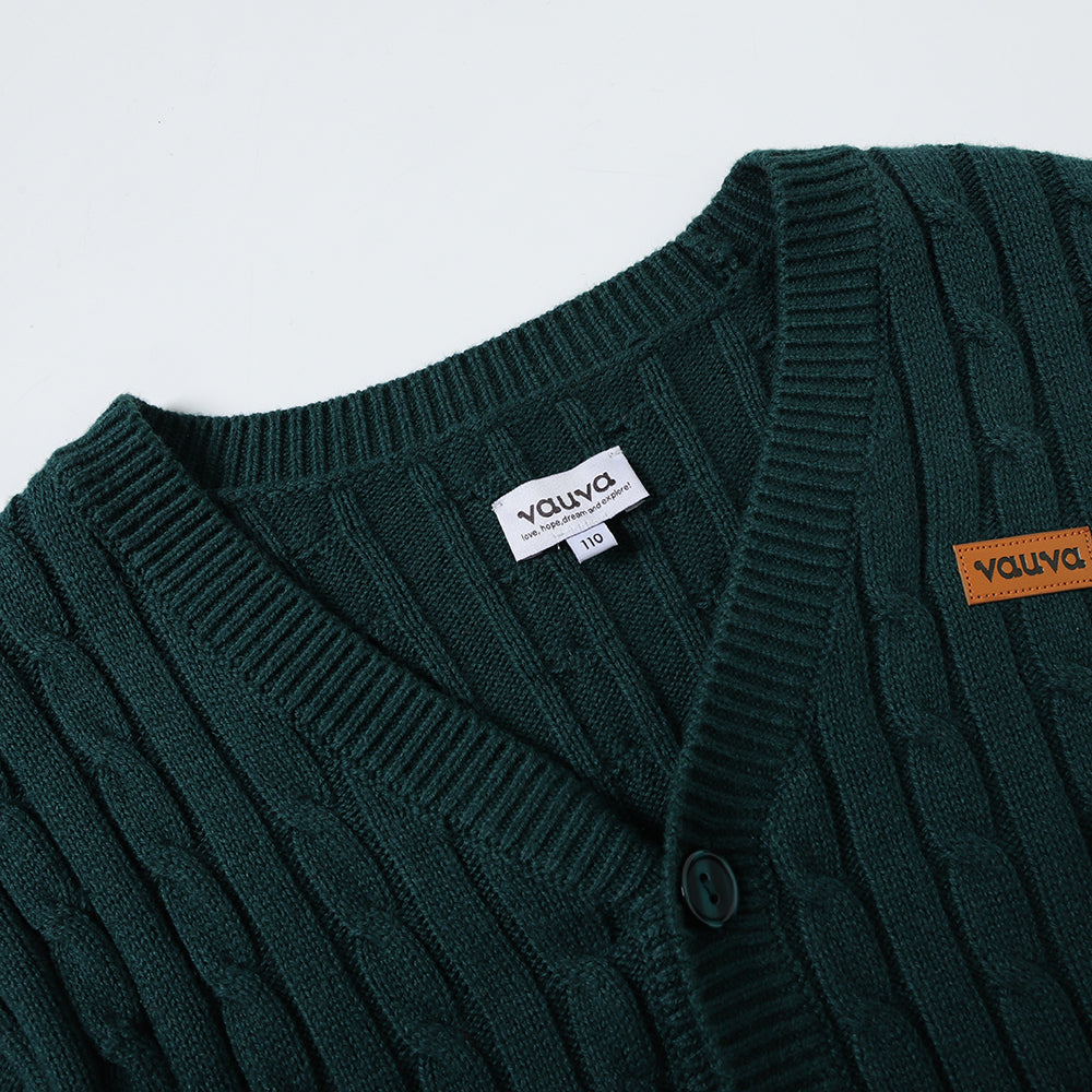 VAUVA Vauva FW23 - Boys Braided Long Sleeve Knit Jacket (Green) Coat & Jacket