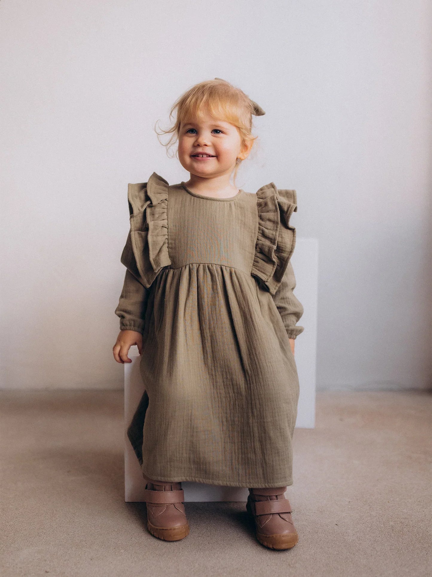 Muslin Longsleeve Dress With Ruffles (GOTS)