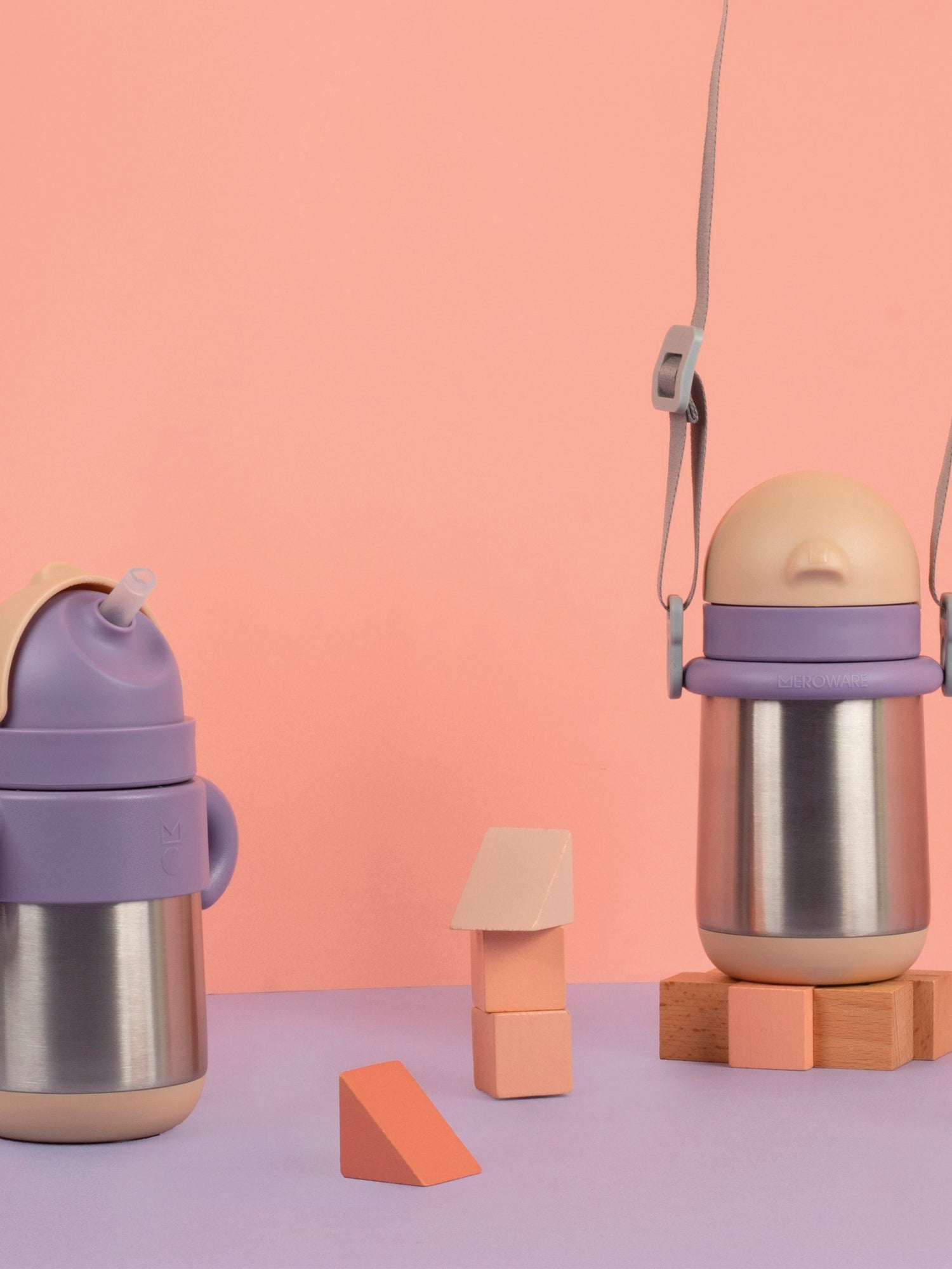 Matt Thermal Straw Bottle - Purple + Milk Tea