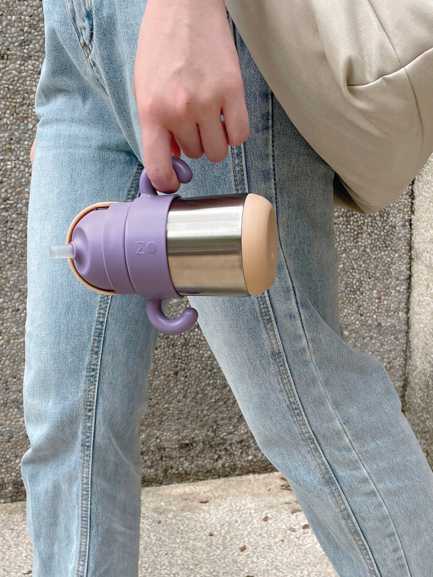 Matt Thermal Straw Bottle - Purple + Milk Tea