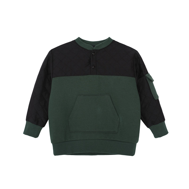 Vauva FW23 - Boys Simple Patchwork Crew Neck Sweatshirt (Black/Green) 150 cm