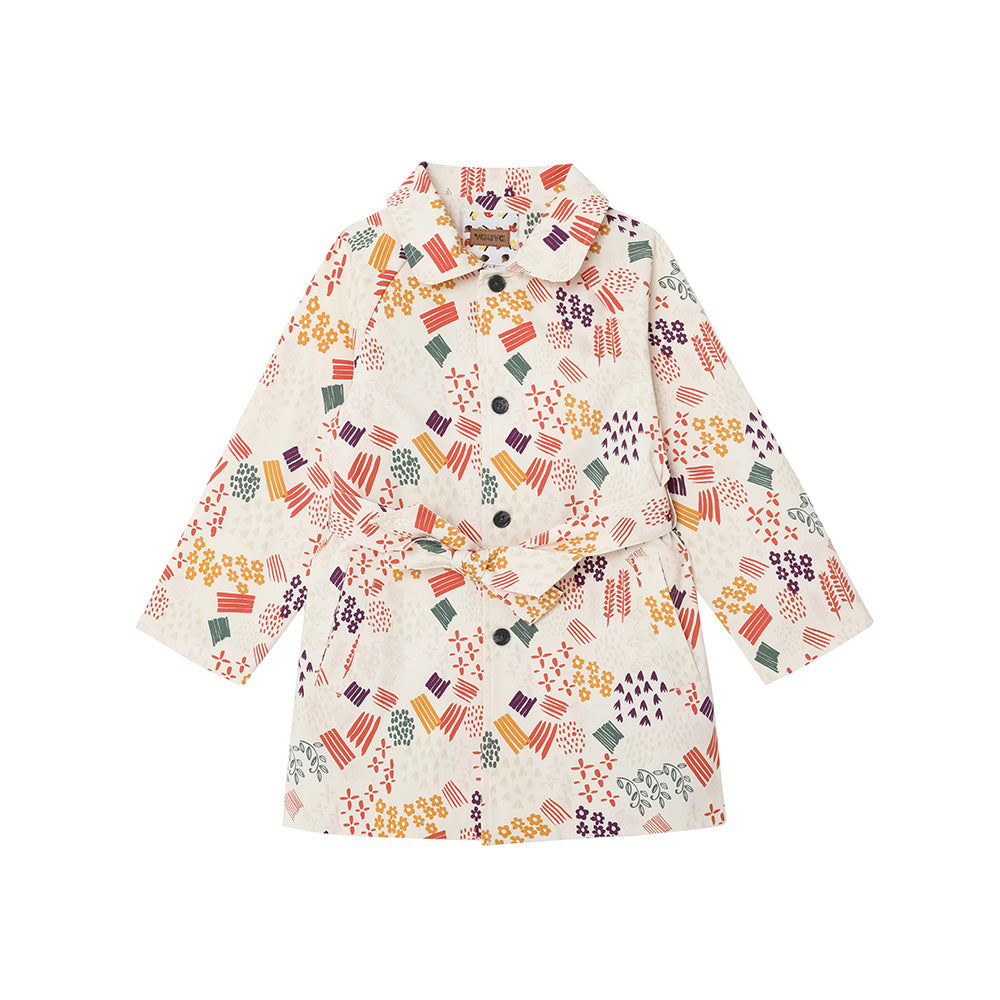 VAUVA Vauva FW23 - Girls Printed Waist Strapped Windbreaker Jacket (White) Coat & Jacket