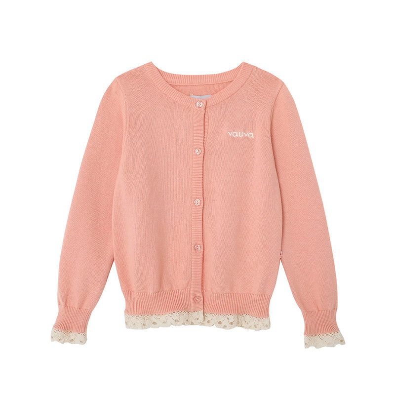 Vauva FW23 - Girls Lace Cotton Cashmere Cardigan (Pink) 150 cm