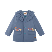 Vauva FW23 - Girls Ruffle Collar Embroidered Coat (Blue) 150 cm