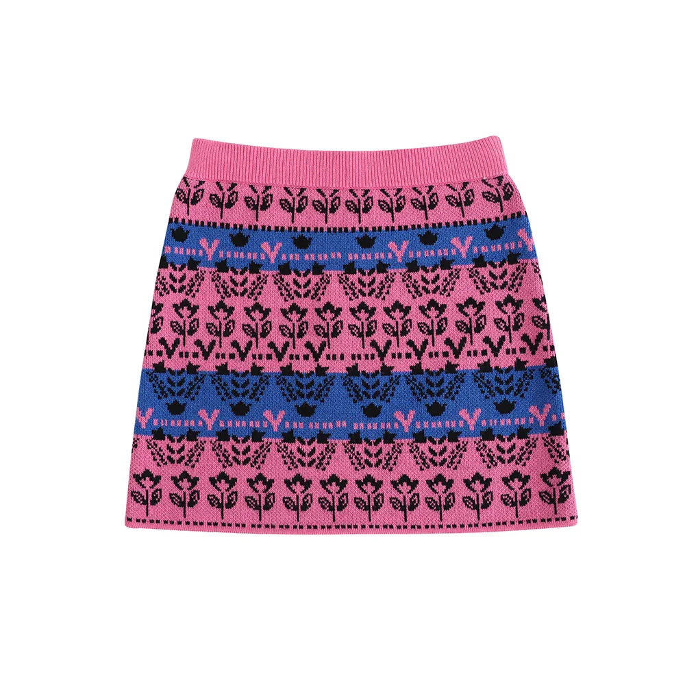 VAUVA Vauva FW23 - Girls Pink Printed Sweater Skirt Skirt