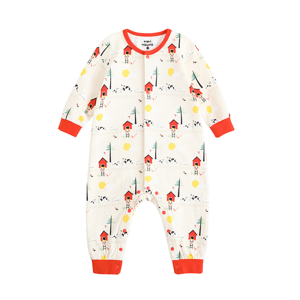 VAUVA Vauva FW23 - Baby Nordic Print Cotton Long Sleeve Romper (Red) Romper