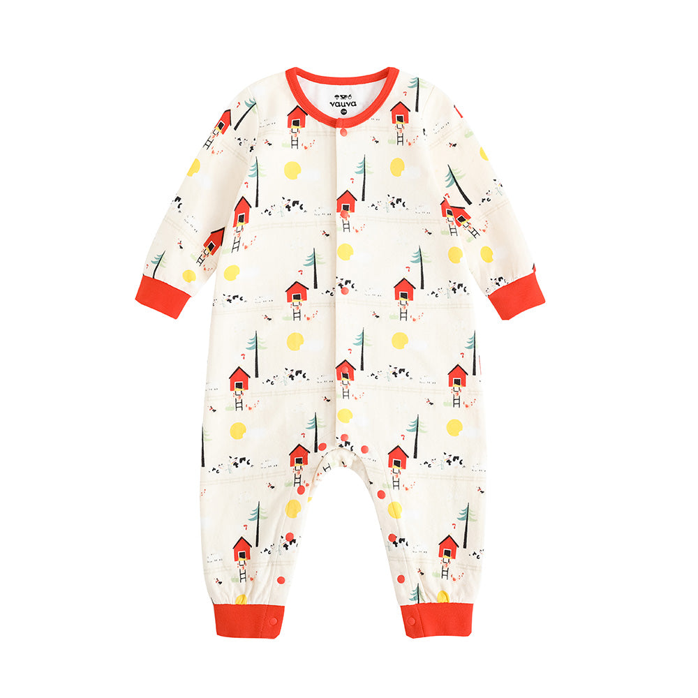 Vauva FW23 - Baby Nordic Print Cotton Long Sleeve Romper (Red) 18 months