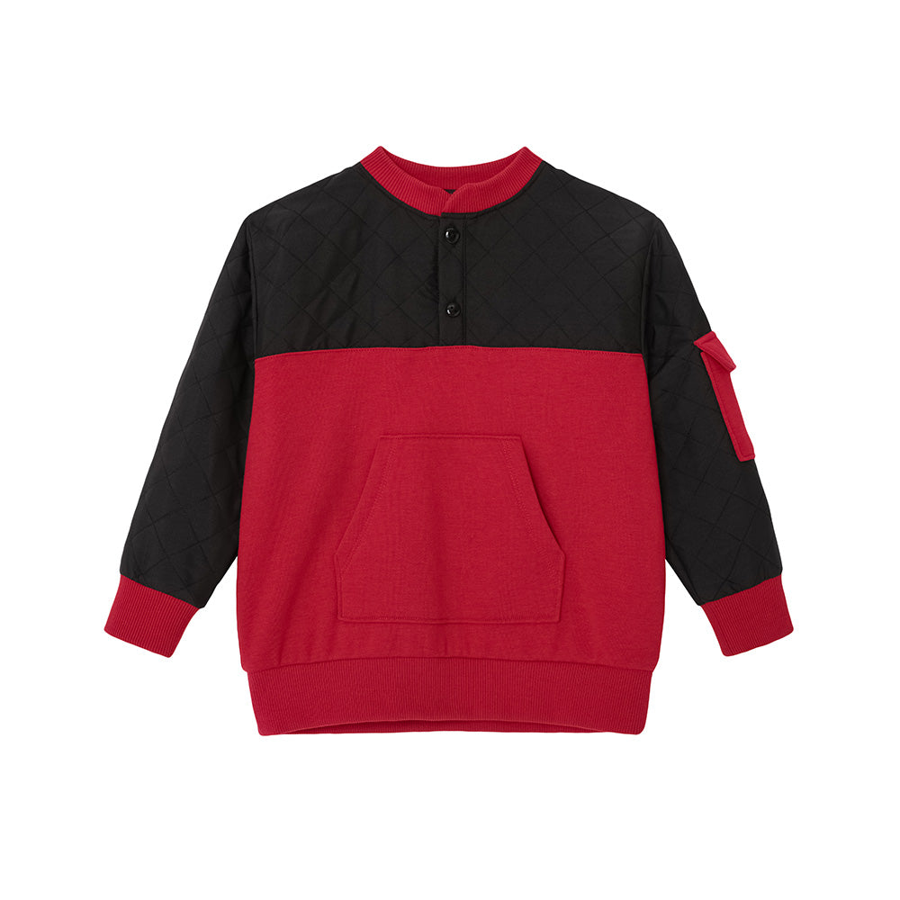 Vauva FW23 - Boys Simple Patchwork Crew Neck Sweatshirt (Black/Red) 150 cm