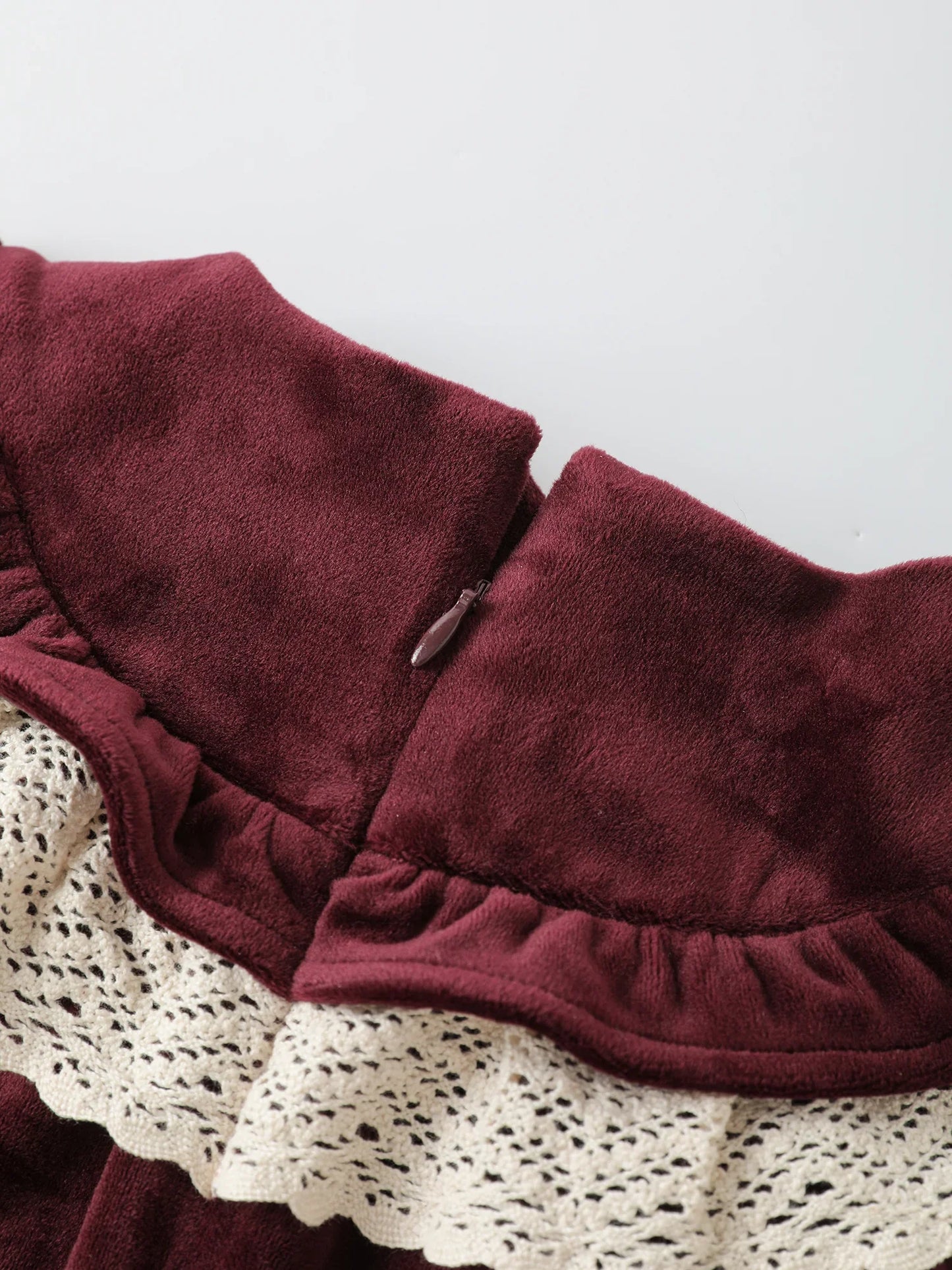 Girls' Velvet Ruffle‑Collar Dress