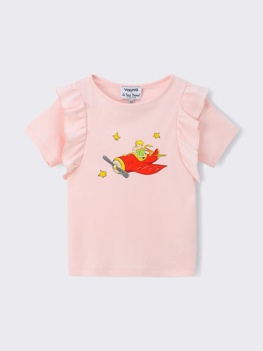 Girls’ Ruffle Sleeve Graphic Print Organic Cotton T‑Shirt