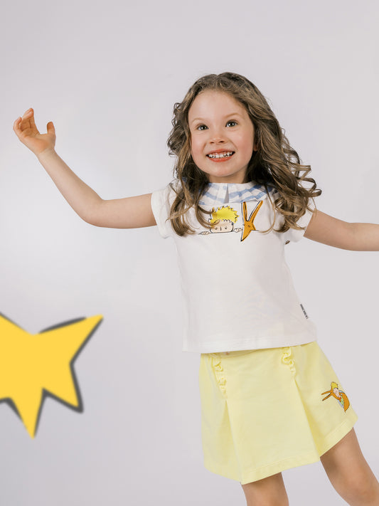 Girls Pleated Collar Print Tee