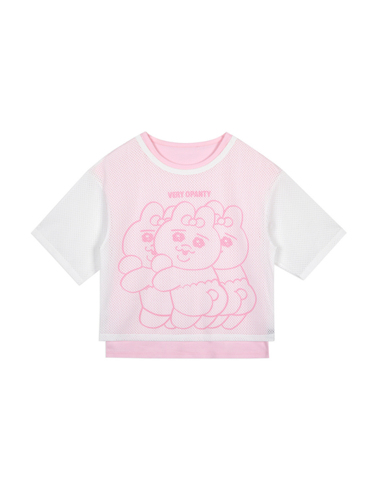 Pastel Mesh Layered Graphic T‑Shirt