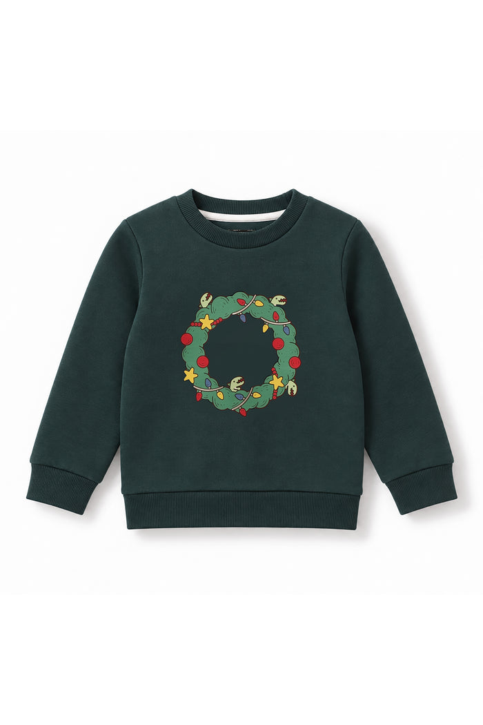 Kids Wreath Dino Graphic Fleece Sweatshirt