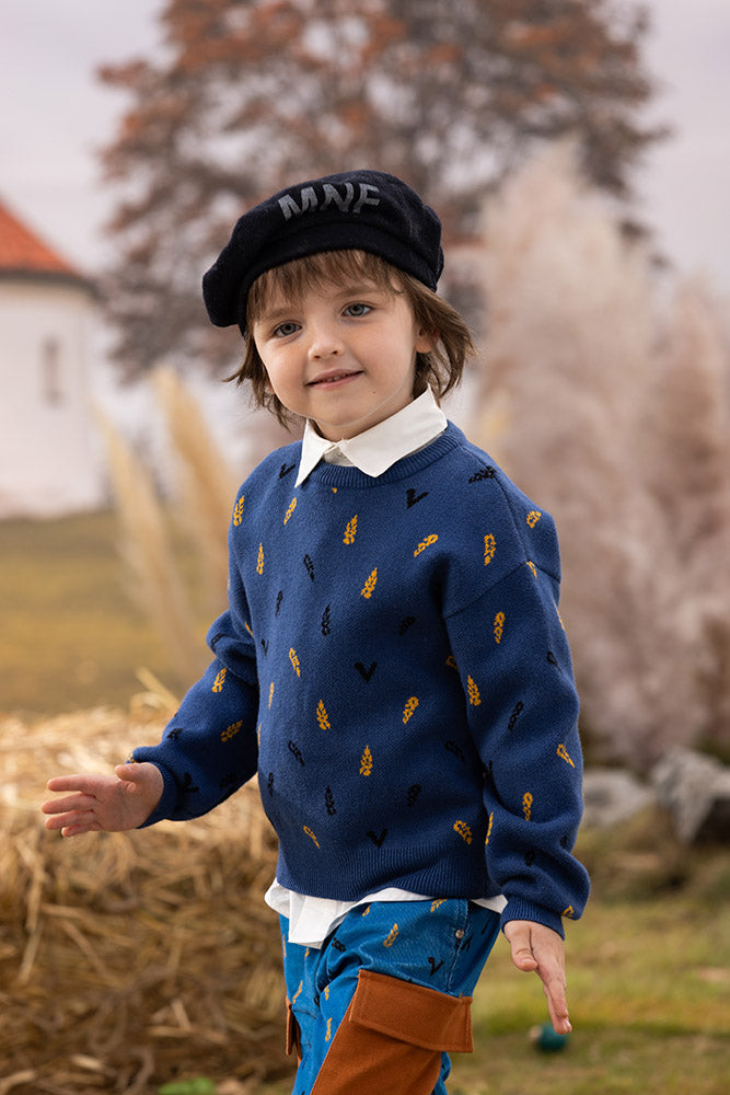 Vauva FW23 - Boys Embroidered Cotton Pullover (Blue)