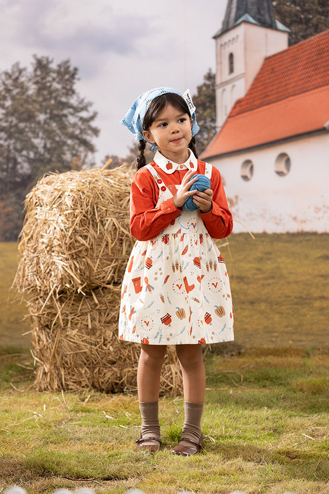 Vauva FW23 - Girls Happy Farm Cotton Dress (White)