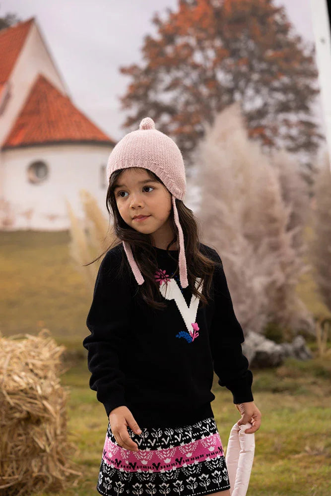 VAUVA Vauva FW23 - Girls Black Printed Cotton Pullover