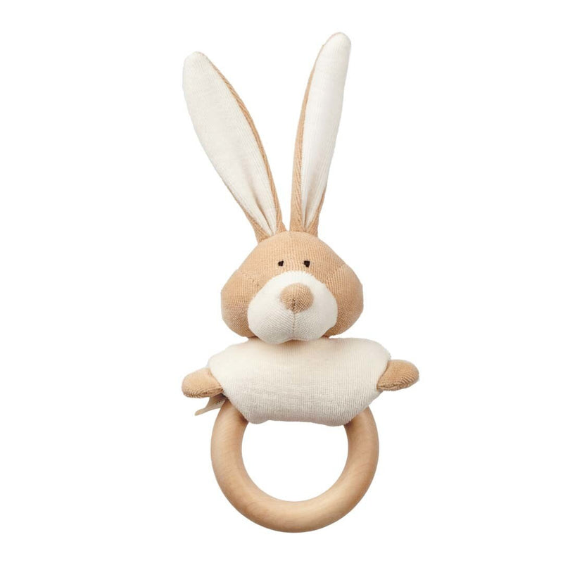 Wooly Organic Rattle with wooden teether - Bunny