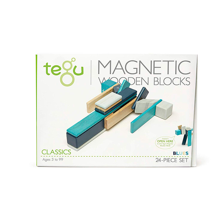 Tegu - 24 Piece Set Magnetic Wooden Blocks (Blue) - My Little Korner
