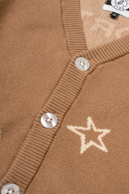 Boys Dino and Star Pattern V-Neck Knit Cardigan