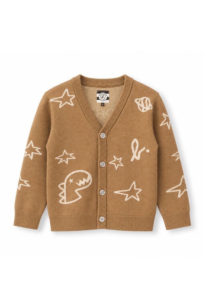 Boys Dino and Star Pattern V-Neck Knit Cardigan