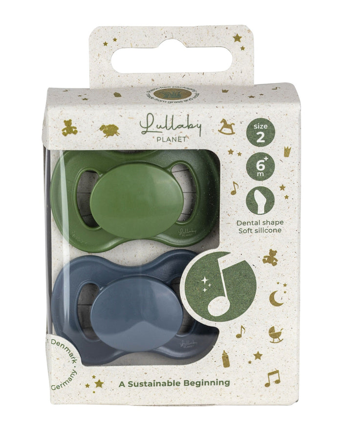 Lullaby Planet - Dental Silicone Soothers Size 2 - Forest Green & Flint Stone 2 pcs. product image front