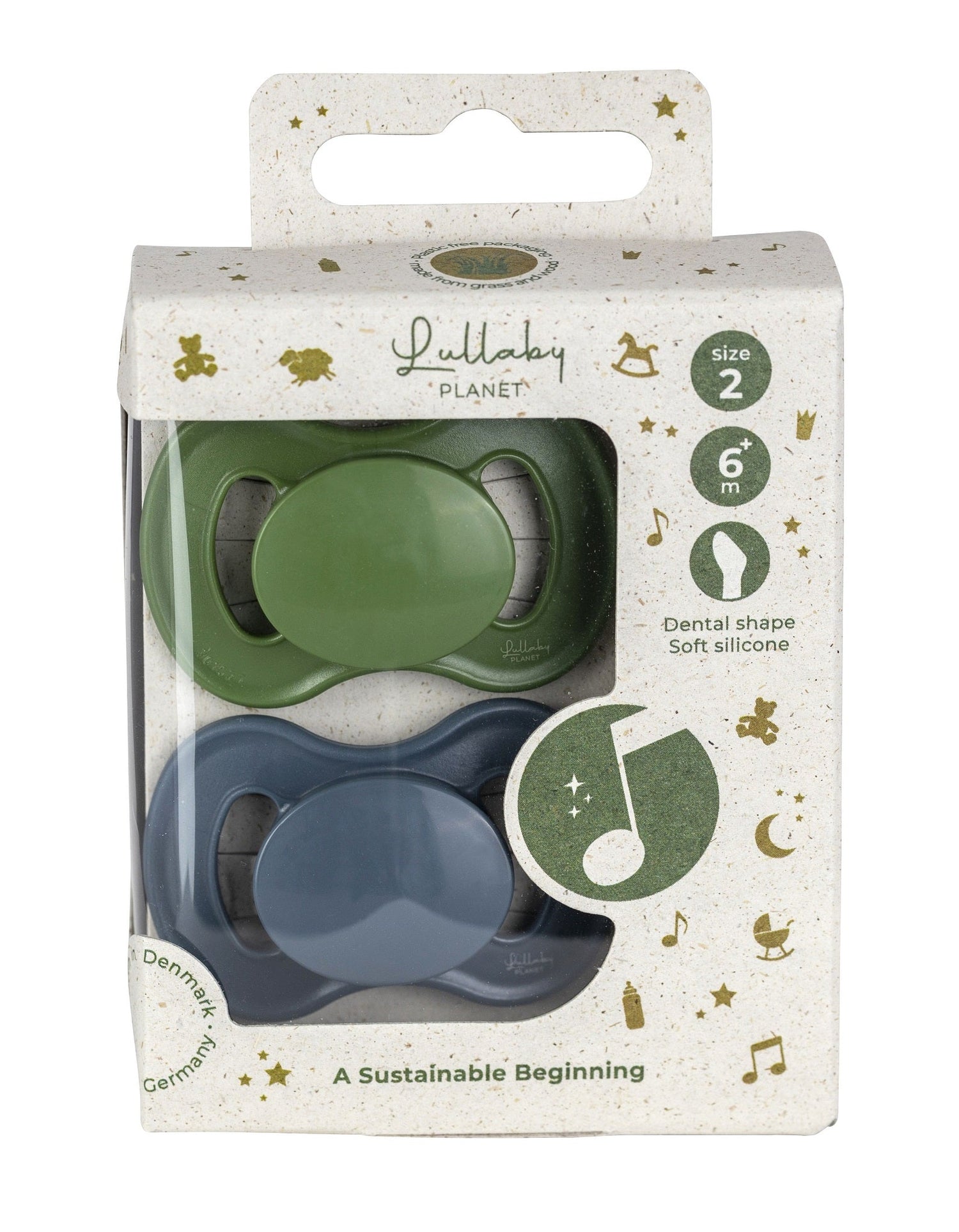 Lullaby Planet Lullaby Planet - Dental Silicone Soothers Size 2 - Forest Green &amp; Flint Stone 2 pcs. Comforter &amp; teether