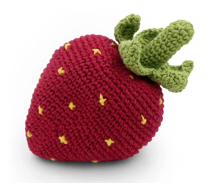 MyuM - Corn Crocheted Baby Rattle, Strawberry Reversible Toy & Comforter Carrot