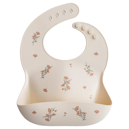 Mushie Mushie - Kids Silicone Bib (Pink Flowers) Bibs