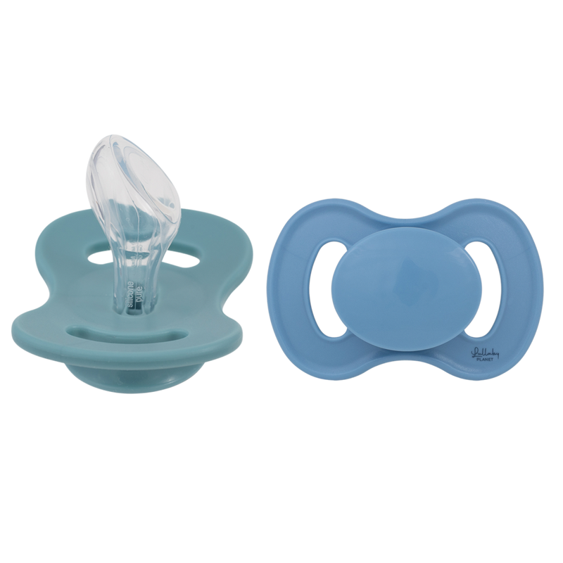 Lullaby Planet Dental Silicone Soothers Size 2 - Ocean Teal & Dove Blue 2 pcs
