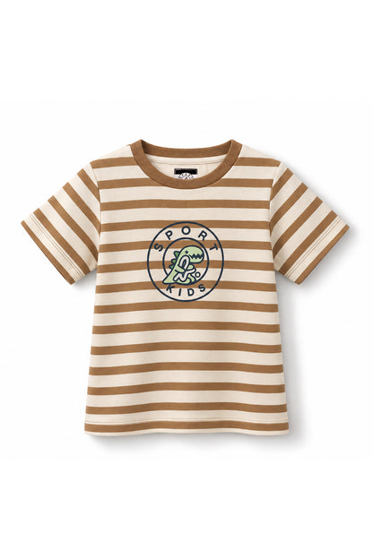 Boys Striped Dino Emblem Short Sleeve T-Shirt