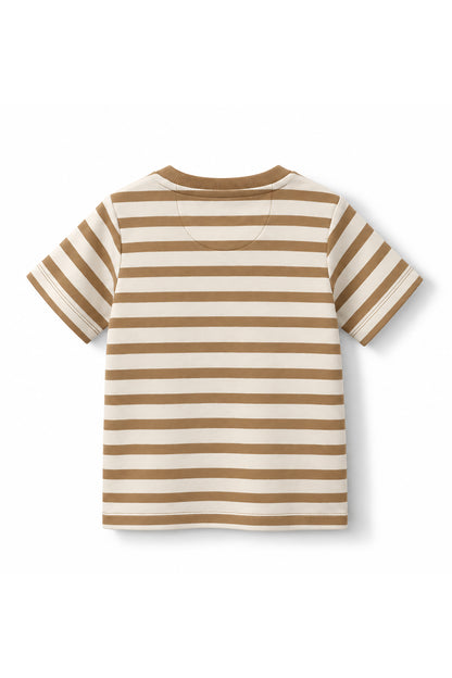 Boys Striped Dino Emblem Short Sleeve T-Shirt