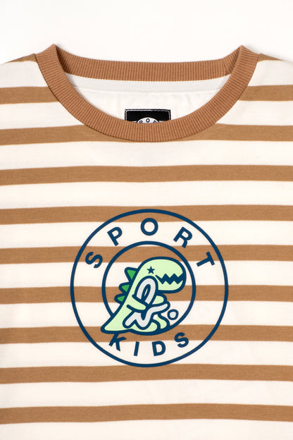 Boys Striped Dino Emblem Short Sleeve T-Shirt