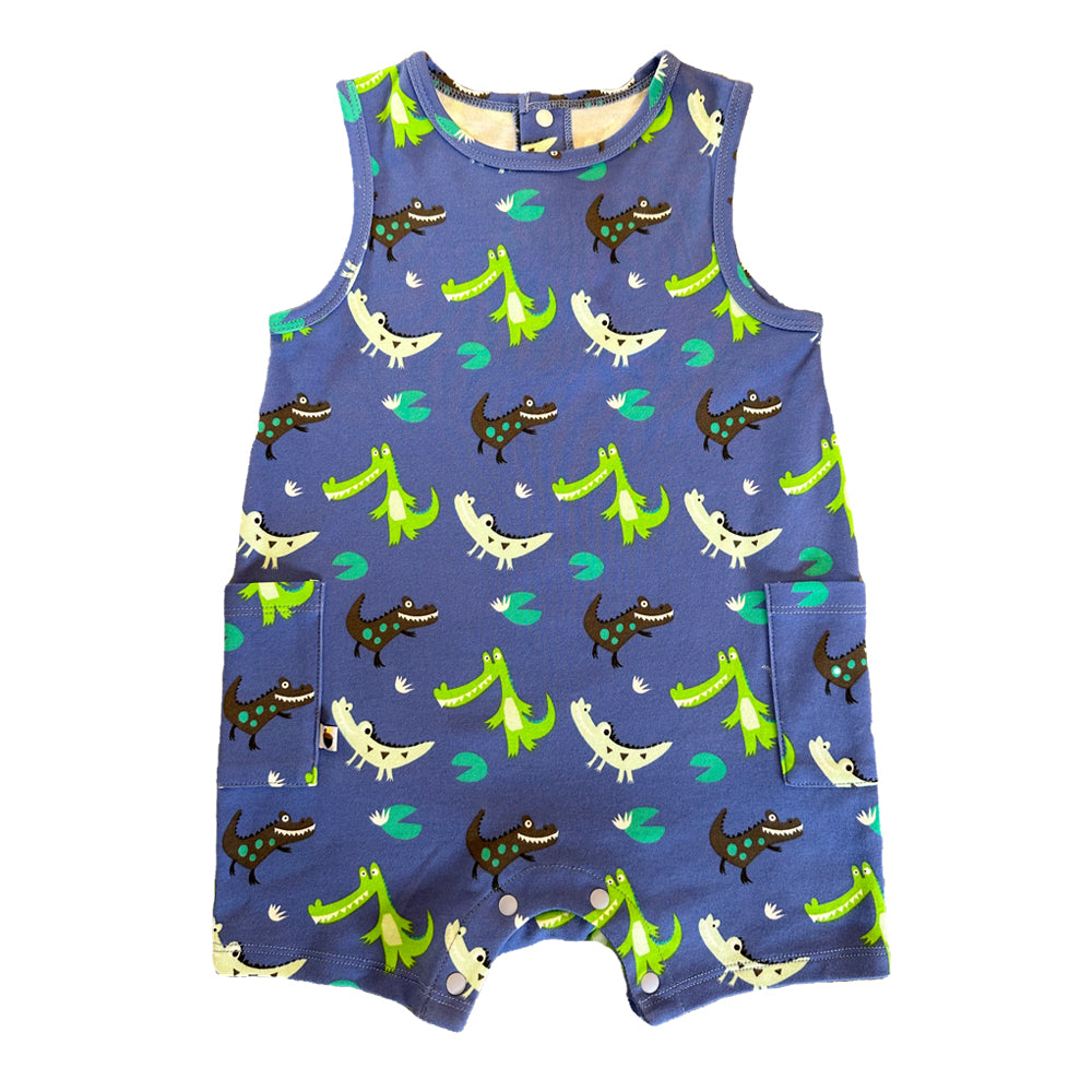 VAUVA Vauva SS23 Safari - Baby Boys Crocodile All-Over Print Cotton Sleeve Romper Romper