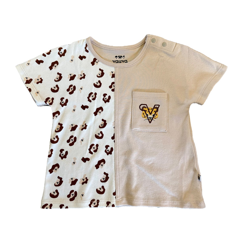 Vauva SS23 Safari - Baby Boys Leopard Print Patchwork Cotton Short Sleeve T-shirt-product image front