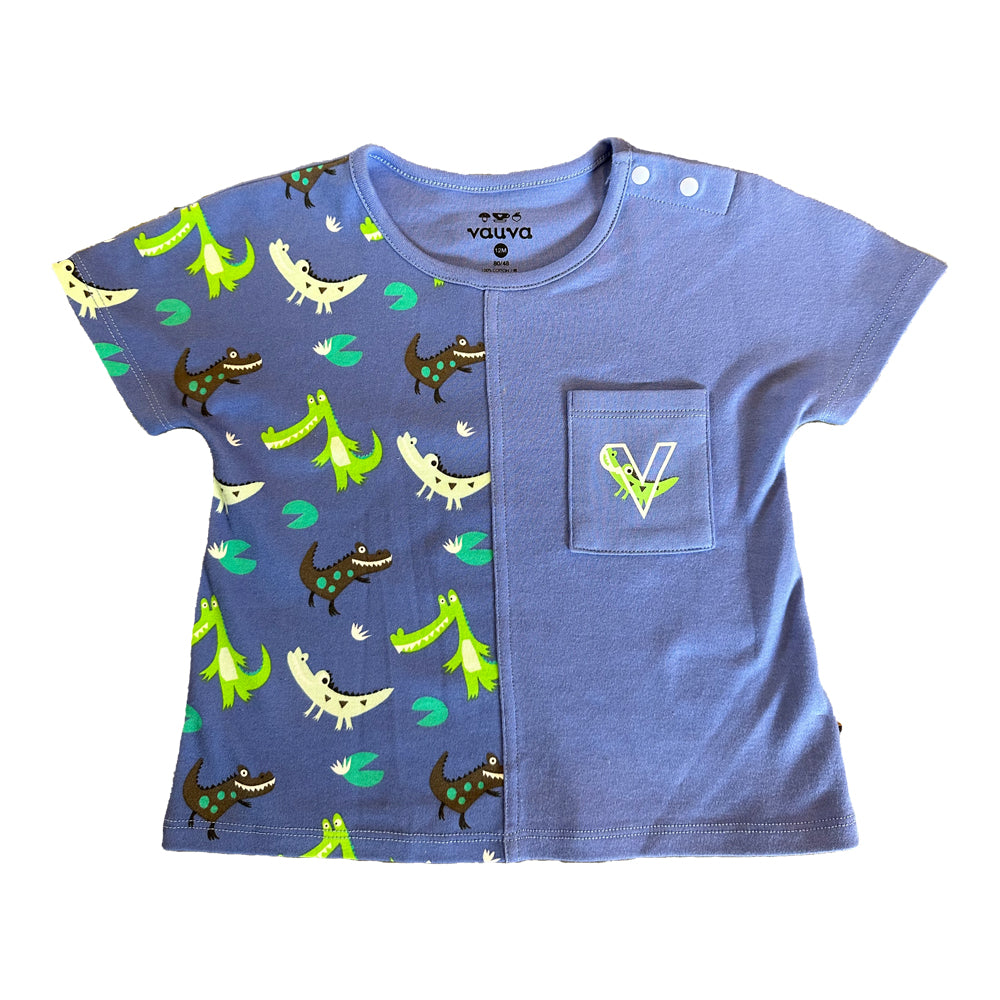 VAUVA Vauva SS23 Safari - Baby Boys Crocodile Print Patchwork Cotton Short Sleeve T-shirt Tops