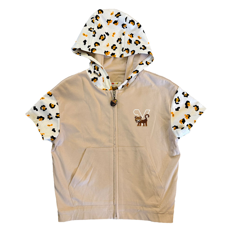 Vauva SS23 Safari - Boys Leopard Print Cotton Short Sleeve Jacket (Khaki)-product image front