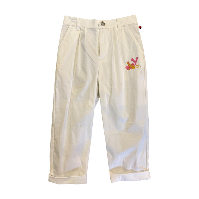 Vauva SS23 Safari - 女童豹紋刺繡長褲（白色）