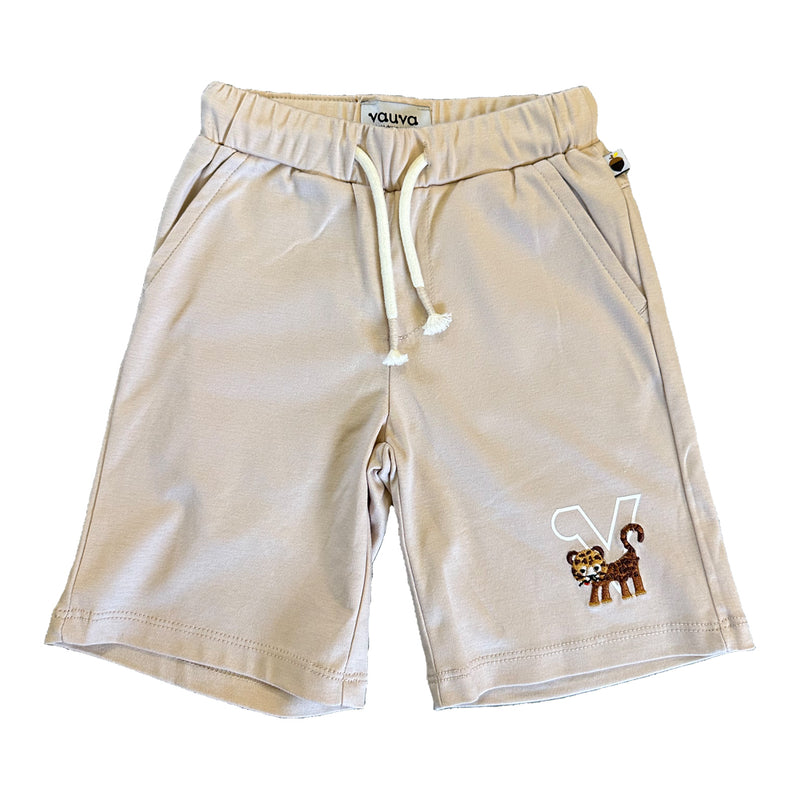 VAUVA Vauva SS23 Safari - Boys Tiger Embroidered Cotton Shorts (Khaki) Shorts